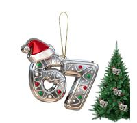 Ornements De Noël Amusants,Décorations De Noël en Acrylique 2D - 67 Mème avec Pendentif de Chapeau de Père | pour Fête Anniversaire Mur Porte Fenêtre Intérieur Et Extérieur Salon