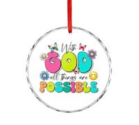 Ornements de Noël amusants pour arbre, avec Dieu All Things Are Possible, pendentif en verre, décoration de fête d'hiver, cadeaux de Noël, rond, 7,5 cm