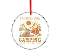 Ornements de Noël amusants pour arbre, père et fils, copains de camping pour la vie, souvenir en verre, pendentif de randonnée, décoration de fête d'hiver, cadeaux de Noël, rond, 7,5 cm