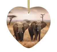 Ornements de Noël animaux sauvages éléphants en céramique avec ruban doré pour sapin de Noël, décorations de Noël à suspendre en forme de cœur pour cheminée