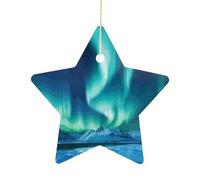 Ornements de Noël aurores boréales en céramique - Décorations de sapin de Noël en forme d'étoile à suspendre pour arbres de Noël - Ornement en porcelaine pour Noël