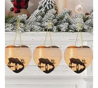 Ornements de Noël avec ruban doré en céramique à suspendre en forme d'élan dans la rivière - Pendentif amusant en porcelaine - Artisanat - Souvenir en céramique pour décoration de Noël