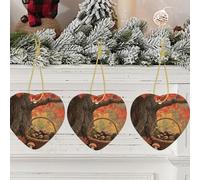 Ornements de Noël avec ruban doré en céramique à suspendre pour sapin de Noël - Automne - Récolte d'automne - Érable - Pendentif amusant en porcelaine - Artisanat - Ornements de vacances en céramique