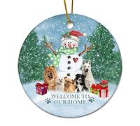 Ornements De Noël Bienvenue chez Nous Bonhomme De Neige d'hiver Chiens Mignons Ornement en Céramique Personnalisable Drôle Décoration De Sapin De Noël