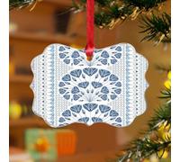 Ornements de Noël bleus et blancs du Caire - Style bohème sud-ouest - Souvenir unique - Disques en acrylique transparent - Pendentif Thibaut rose et corail pour décoration d'arbre de Noël - Plaque de