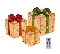 Ornements de Noël, boîtes éclairées de Noël 3pcs 6, 8, 10 Pouces Boîtes d'éclairage avec télécommande Star Design Ornement boîte présente pour la Cour extérieure intérieure