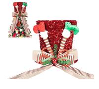 Ornements de Noël, Chapeau de Topper Noël, 10x9.8 Grand Chapeau Rouge avec des Jambes Elfes à l'envers et du Ruban à Arche