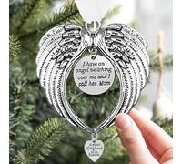 Ornements de Noël commémoratifs en forme d'ailes d'ange « I Have a Angel Watching Over Me I Call » - A Piece of My Heart Is in Heaven - Décoration à suspendre pour sapin de Noël (maman)
