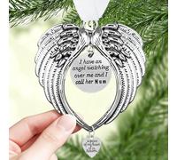 Ornements de Noël commémoratifs en forme d'ailes d'ange « I Have a Angel Watching Over Me I Call » - A Piece of My Heart Is in Heaven - Décoration à suspendre pour sapin de Noël (maman)