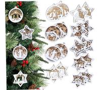 Ornements de Noël de la Nativité, 18 pièces, Ornements Religieux la Nativité en Bois, décorations d'arbre Noël à Suspendre pour Famille chrétienne, Religieux