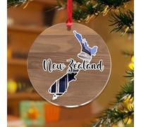 Ornements de Noël de Nouvelle-Zélande - Affiche du monde urbain multicolore - Rond - Disques en acrylique transparent - Cartes d'architecture - Pendentif pour décoration d'arbre de Noël - Étiquette