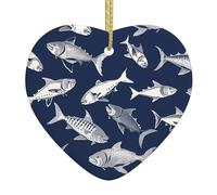Ornements de Noël divers motifs de poissons de mer ornement en céramique avec ruban doré pour sapin de Noël décorations de Noël à suspendre décorations de Noël en forme de cœur pendentifs pour