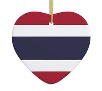 Ornements de Noël drapeau de la Thaïlande, ornement pour arbre de Noël, souvenir en céramique de cœur, ornement de Noël