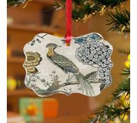 Ornements de Noël en acrylique 2025 jaune et gris - Décoration de Noël élégante - Décoration de fête de Noël - Oiseau debout sur une branche d'arbre - Souvenir - Disque transparent - Étiquette