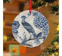 Ornements de Noël en acrylique de 7,6 cm 2025 bleu chinoiserie oiseau décoratif décoratif à suspendre Boule, vacances, décoration d'intérieur, chinoiserie, motif oriental asiatique, souvenir, disque