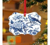 Ornements de Noël en acrylique de 7,6 cm 2025 bleu indigo floral oiseau chinoiserie à suspendre pour sapin de Noël décoration de vacances rouge-gorge, colibri, cardinal souvenir disque transparent