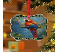 Ornements de Noël en acrylique de 7,6 cm 2025 It's Five O'Clock Somewhere à suspendre pour sapin de Noël, décoration d'intérieur, flamant rose tropical, hawaïen, Aloha, souvenir, disque transparent