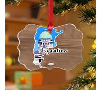 Ornements de Noël en acrylique de 7,6 cm - Argentine - Décoration de Noël - Décoration de vacances - Bâtiment moderne - Œuvre d'art - Paysage urbain - Souvenir - Disque transparent - Étiquette de nom
