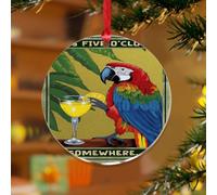 Ornements de Noël en acrylique de 7,6 cm avec inscription It's Five O'Clock Somewhere - Boule de Noël unique pour sapin de Noël - Décorations de fête de Noël, bar, club, verre, perroquet, souvenir