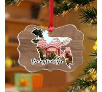 Ornements de Noël en acrylique de 7,6 cm - Bangladesh - Décoration de Noël unique - Décoration de vacances - Paysage urbain - Illustration d'art - Souvenir - Disque transparent - Étiquette de nom