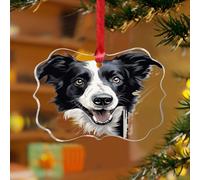 Ornements de Noël en acrylique de 7,6 cm - Décoration de Noël amusante - Motif : Border Collie - Décoration de Noël amusante - Motif animal mignon - Chiot - Souvenir - Disque transparent - Étiquette