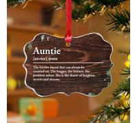 Ornements de Noël en acrylique de 7,6 cm - Décoration d'intérieur - Avec inscription « Auntie Noun » - Décoration d'intérieur - Mots avec définition souvenir - Disque transparent - Étiquette de nom