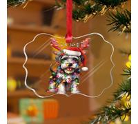 Ornements de Noël en acrylique de 7,6 cm - Schnauzer miniature avec bois de cerf - Décoration de Noël personnalisée - Décoration de vacances - Portrait d'animal de compagnie - Bulldog Boxer Souvenir