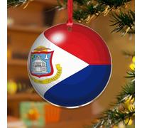 Ornements de Noël en acrylique de 7,6 cm Sint Maarten - Décoration unique pour sapin de Noël - Décoration d'intérieur - Drapeau du monde mondial - Voyage souvenir - Disque transparent - Étiquette de