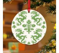 Ornements de Noël en acrylique de 7,6 cm - Vert - Regalia Loong - Décoration d'intérieur - Dragon aigue-marine - Tibet - Souvenir en disque transparent - Étiquette de nom