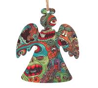 Ornements de Noël en bois abstrait monstre à suspendre pour sapin de Noël en forme d'ange Décoration de Noël à suspendre pour le Nouvel An, les vacances, la fête
