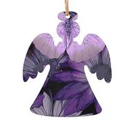 Ornements de Noël en bois en forme d'ange en forme de papillon violet à suspendre pour sapin de Noël, décorations de sapin de Noël avec cordes pour décorations de Noël