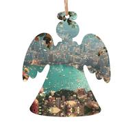 Ornements de Noël en bois en forme d'ange - Motifs de villes de bord de mer tendance pour décorations de sapin et décorations d'intérieur