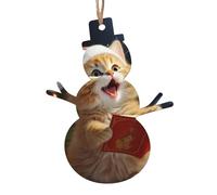 Ornements de Noël en bois en forme de bonhomme de neige - 1 pièce - Chat mignon chantant des chants de Noël - Décoration de Noël rustique à suspendre - Étiquette artisanale pour décoration de la