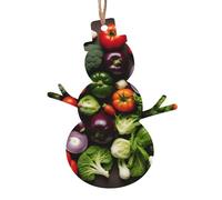 Ornements de Noël en bois en forme de bonhomme de neige - Introduction de divers légumes imprimés décoration de sapin de Noël à suspendre avec flocons de neige et formes de Père Noël