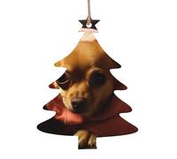 Ornements de Noël en bois en forme de chihuahua déprimé - Ornements à suspendre - Étiquettes de vœux de Noël rustiques à suspendre pour décoration de Noël