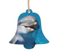 Ornements de Noël en bois en forme de cloche, dauphin avec sourire pour sapin de Noël à suspendre, étiquettes de vœux de Noël rustiques à suspendre pour décoration de la maison