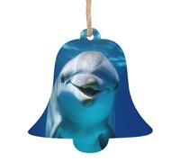 Ornements de Noël en bois en forme de cloche, dauphin avec sourire pour sapin de Noël, décoration de la maison