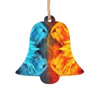 Ornements de Noël en bois en forme de cloche, feu vs glace, art de Noël à suspendre pour sapin de Noël, étiquettes de vœux de Noël rustiques à suspendre pour décoration de Noël