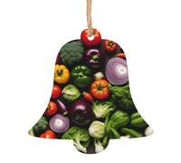 Ornements de Noël en bois en forme de cloche - Introduction de divers légumes imprimés décoration de sapin de Noël à suspendre avec flocons de neige et formes de Père Noël