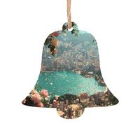 Ornements de Noël en bois en forme de cloche - Motifs de villes de bord de mer pour sapin et décorations d'intérieur