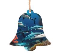 Ornements de Noël en bois en forme de cloche, requin sous-marin, corail, décorations à suspendre pour sapin de Noël, idéal pour la maison, les murs, les portes, les fenêtres