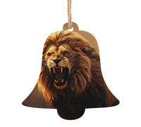 Ornements de Noël en bois en forme de lion rugissant en colère - Disques en bois avec trous à suspendre - Tranches de bois brut à suspendre - Décorations d'arbre de vacances