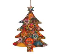 Ornements de Noël en bois en forme de sapin de Noël 1, art populaire mexicain à suspendre pour sapin de Noël, étiquettes de vœux rustiques à suspendre pour décoration de Noël