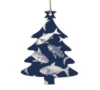 Ornements de Noël en bois en forme de sapin de Noël 1, divers motifs de poissons de mer ornements de Noël à suspendre pour arbre de Noël rustique, étiquettes artisanales à suspendre pour décoration de