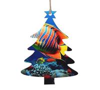 Ornements de Noël en bois en forme de sapin de Noël - Poissons de mer - Ornements à suspendre - Étiquettes de vœux de Noël rustiques à suspendre pour décoration de Noël