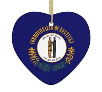 Ornements de Noël en céramique avec drapeau de l'État du Kentucky - Décoration de Noël en forme de cœur - Convient pour accrocher sur les rebords de fenêtre et les cheminées