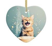 Ornements de Noël en céramique en forme d'amour MSRHIUEF Gâteau Bataille Chat Motif Arbre de Noël Accessoires pour centres commerciaux Fenêtres