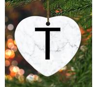 Ornements de Noël en céramique en forme de cœur avec lettre de l'alphabet initiale T personnalisée - Ornements de sapin de Noël, de mariage, de vacances, de mariage, de Nouvel An, cadeaux