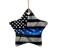 Ornements de Noël en céramique en forme de cœur avec motif drapeau américain Bleu