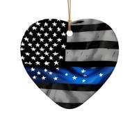 Ornements de Noël en céramique en forme de cœur avec motif drapeau américain Bleu